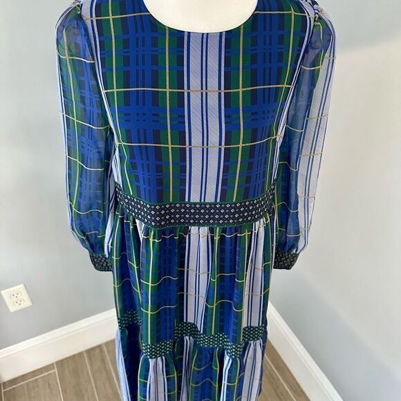 Gretchen Scott Designs plaid, tiered midi dress. - Picture 4 of 7